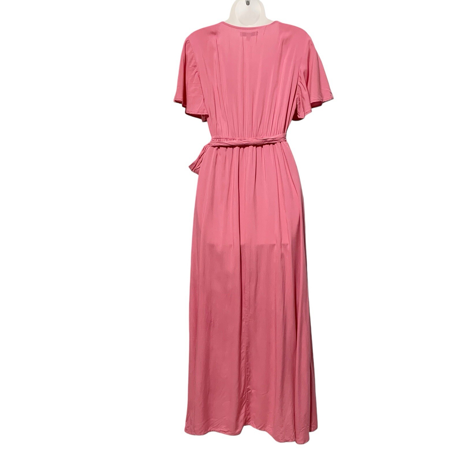 NWT Stevie Hender Pink Embroidered Wrap Maxi Dress Women’s M Boho Flutter Sleeve