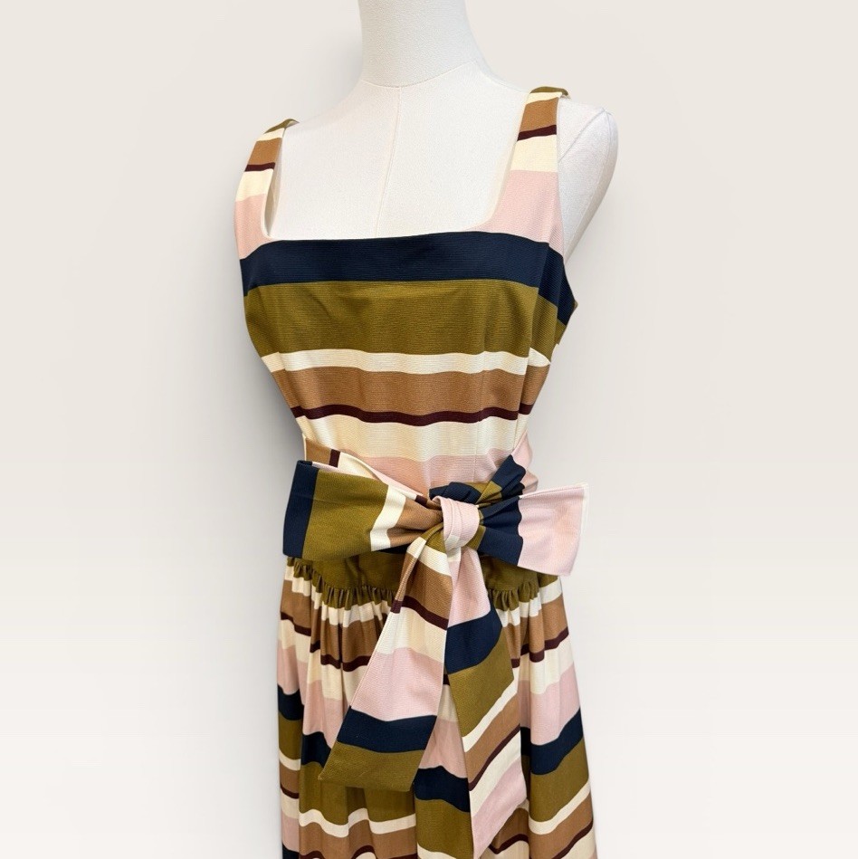 Antonio Melani The Style Bungalow Luncheon Striped Belted Maxi Dress SZ 14 NWT