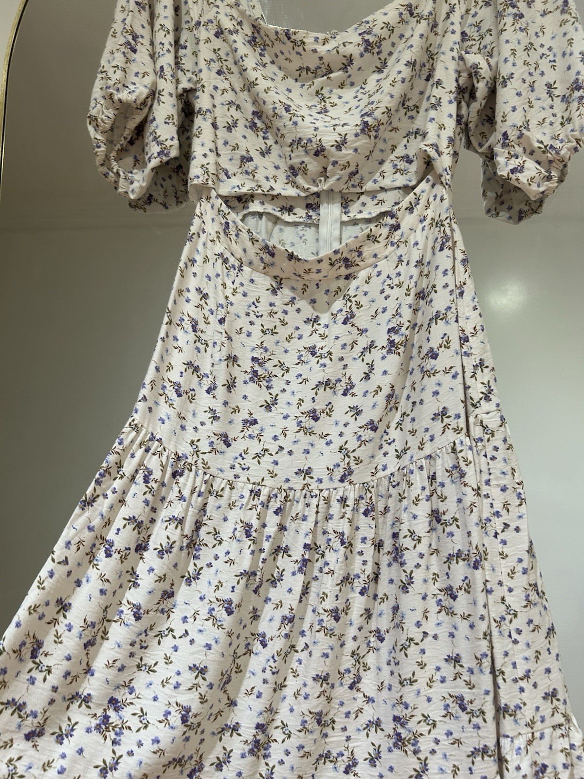 MINKPINK Hailey Midi Ivory Sundress with Lavender Floral Print NWT Size M