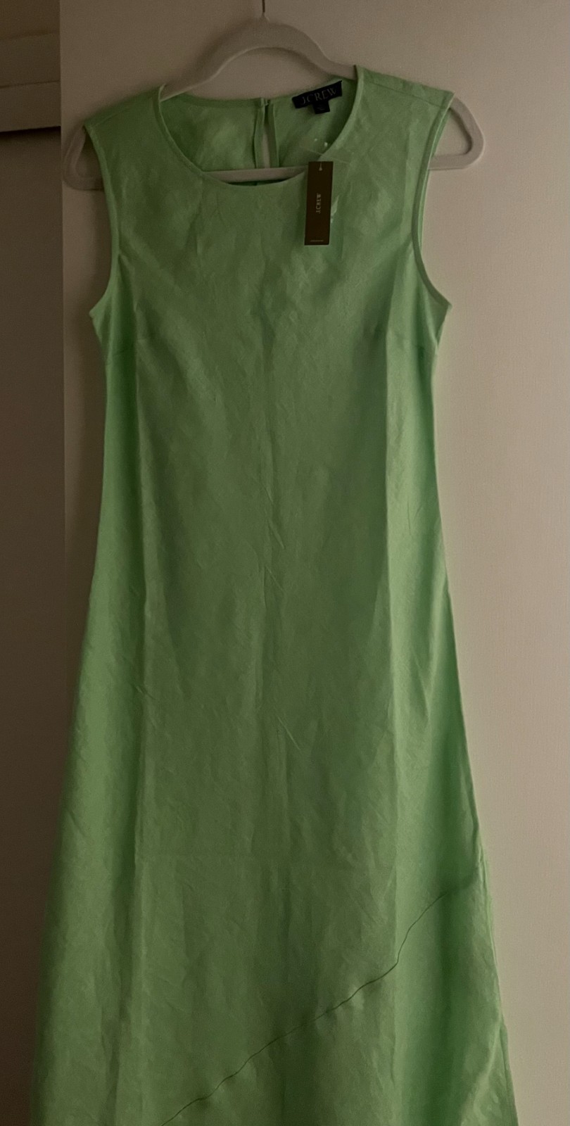NWT J Crew Mint Green Linen Sleeveless Keyhole Back Maxi Summer Shift Dress