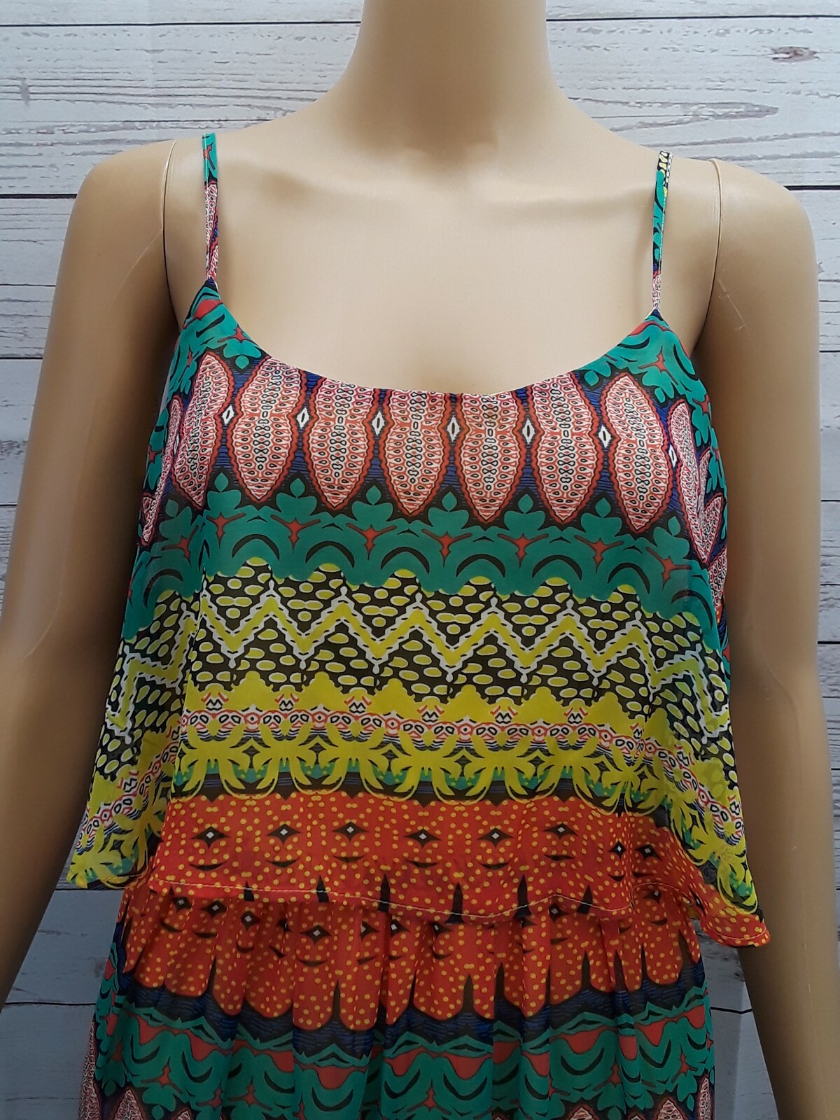 Y2K Red Camel Maxi Dress XS Spaghetti Strap Open Back Multicolor New $46.00