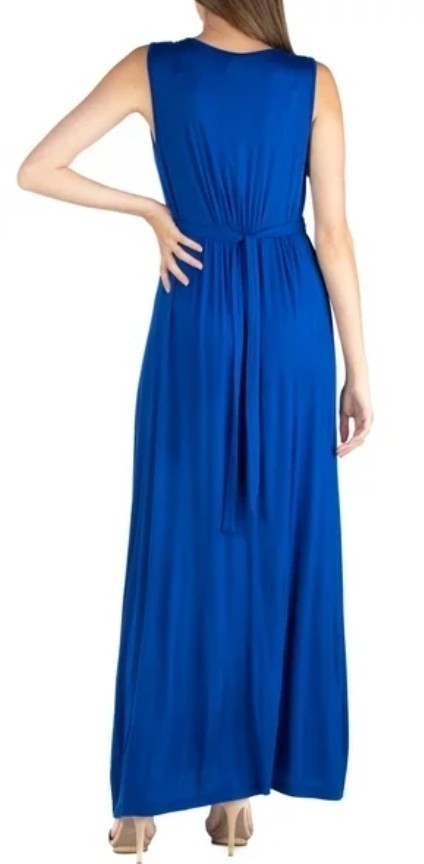 Nwt 24seven Comfort Apparel Sleeveless V Neck Maxi Dress Size Large Blue