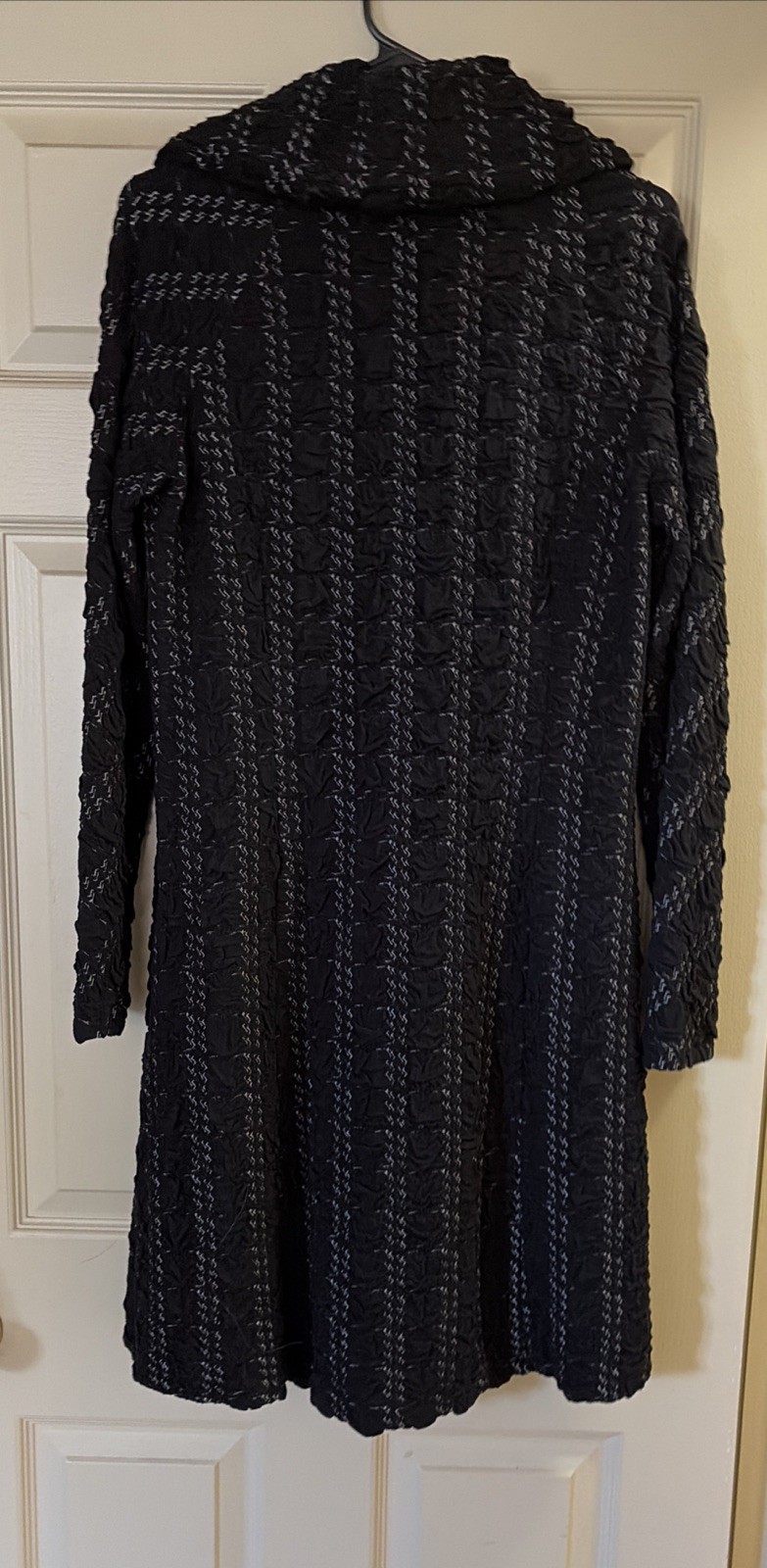 Samuel Dong Black/white Zip Front Dress Coat Sz M Long Sleeve A Line Minimalist