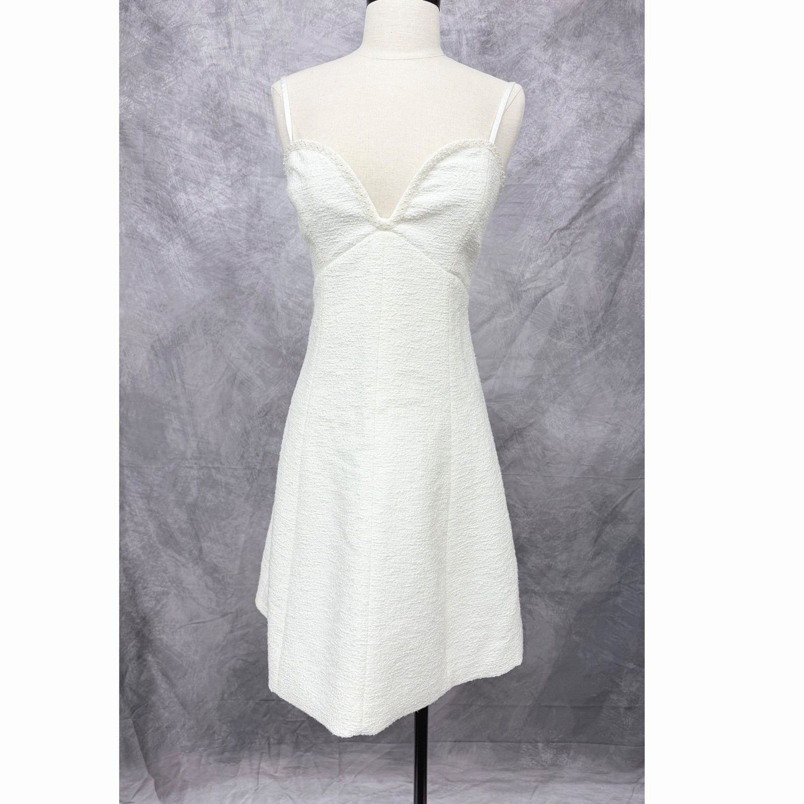 Abercrombie & Fitch Pearl Trim Tweed Mini Dress Bridal Womens Large Tall White