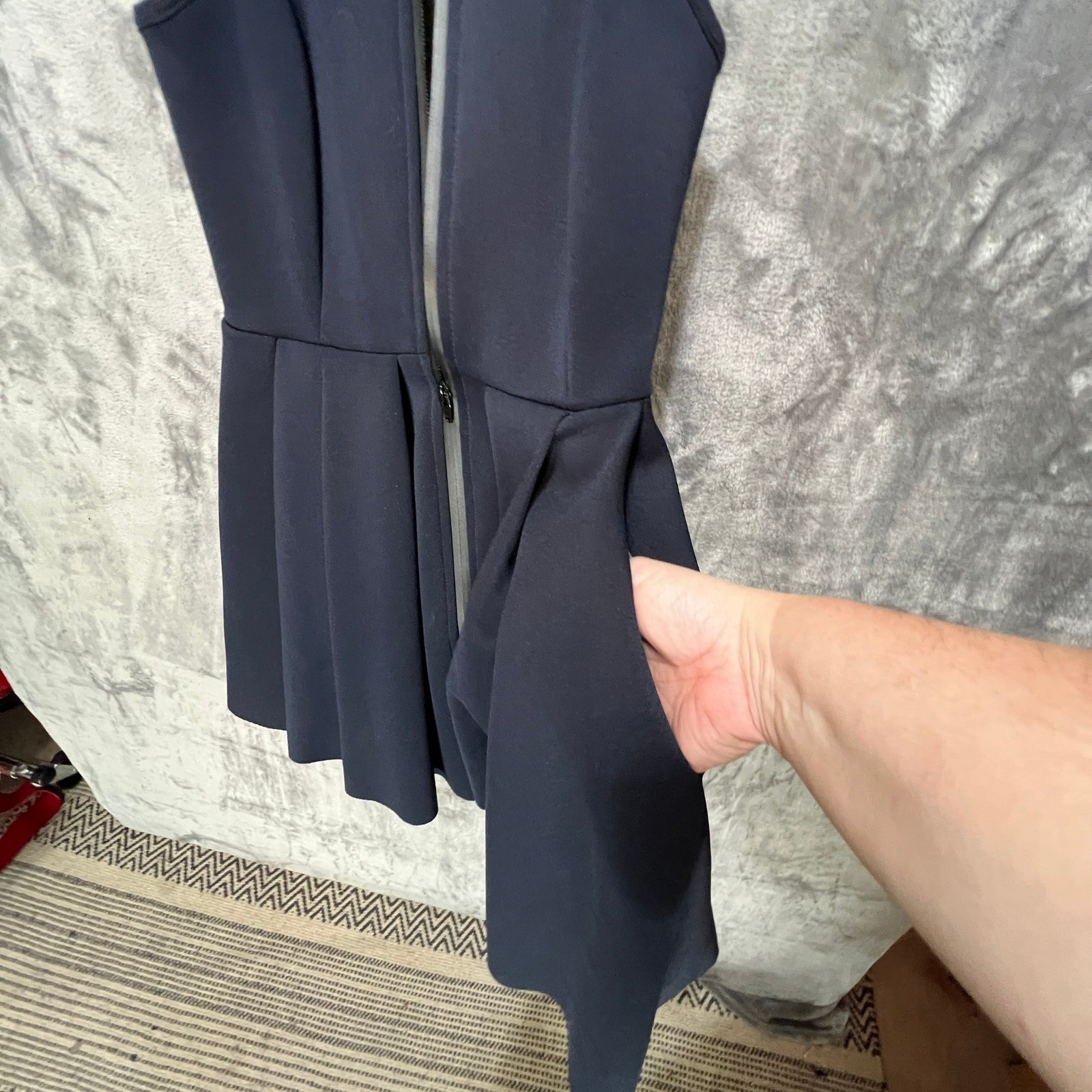 T by Alexander Wang Navy Scuba Front Zip Pleated Mini Dress Pockets sz XS Sporty