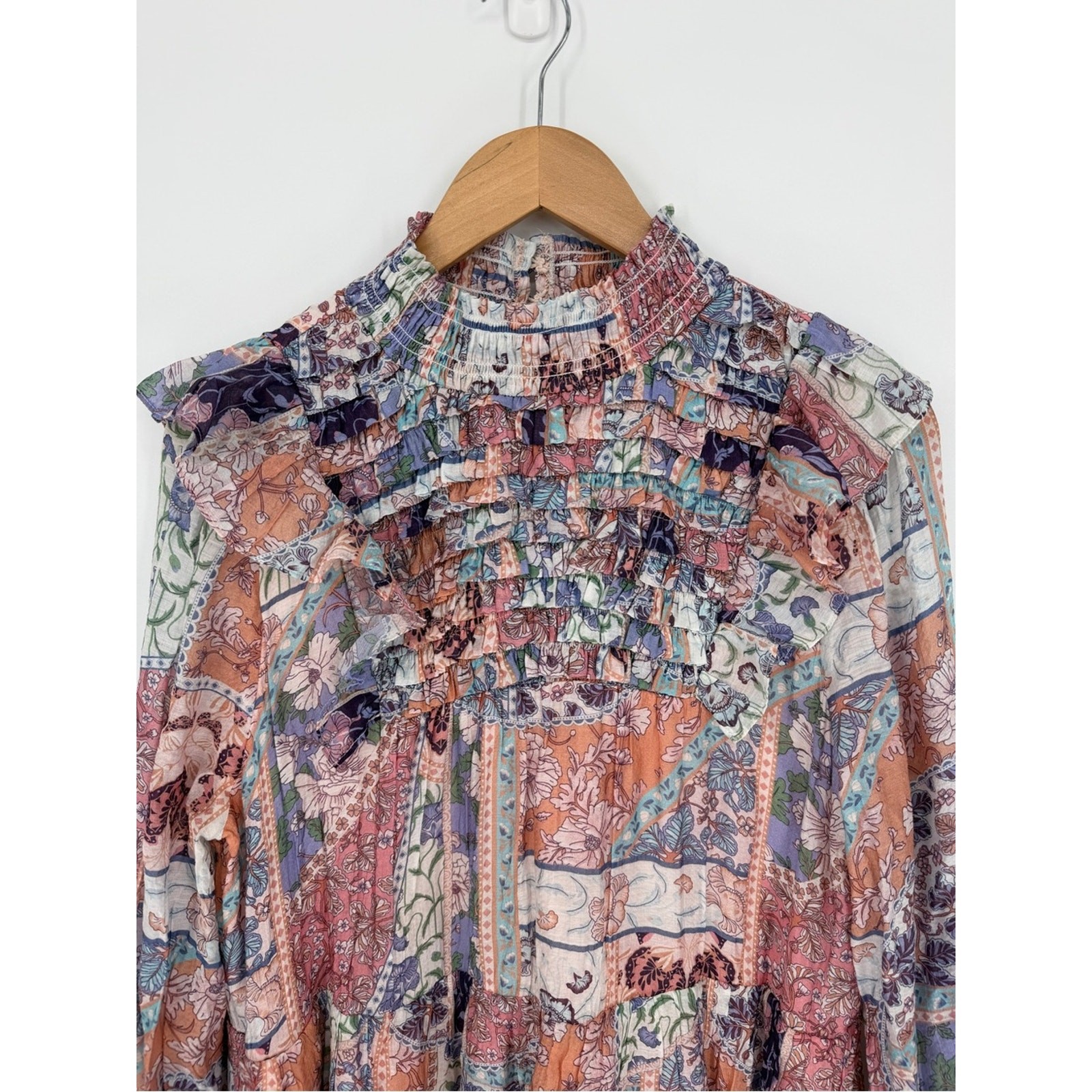 Fate Patchwork Ruffle Mock Neck Mini Dress Pink Multi Women’s NWT – Size L