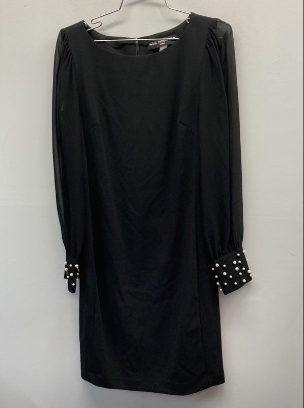 Karl Lagerfeld Paris Women’s Black Pearl Cuff Sheer Sleeve Dress Sz 4 NWT COA