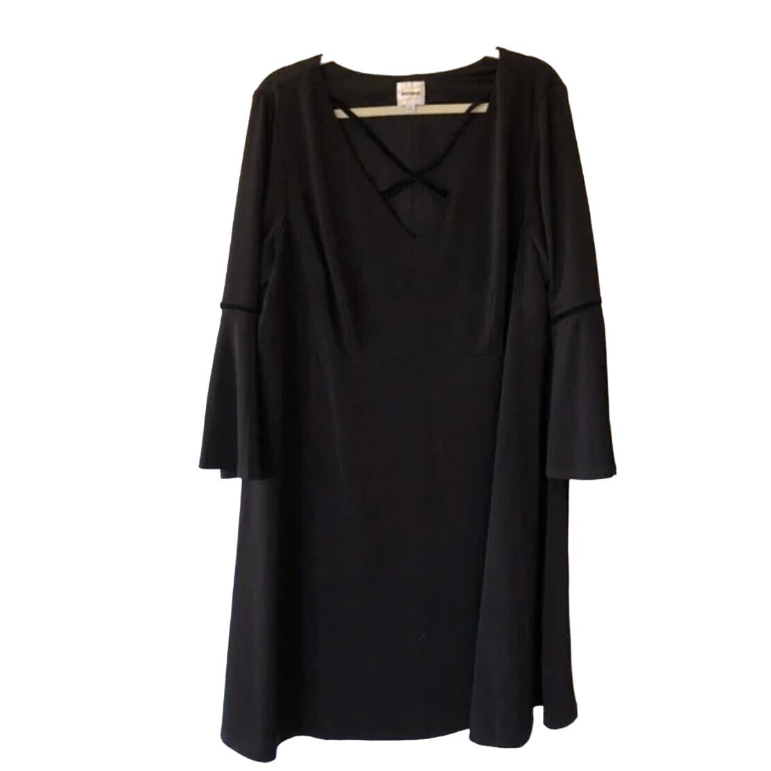 Size 14 Black Criss-Cross Bell Sleeve Skater Dress Day/Evening All-Season Party