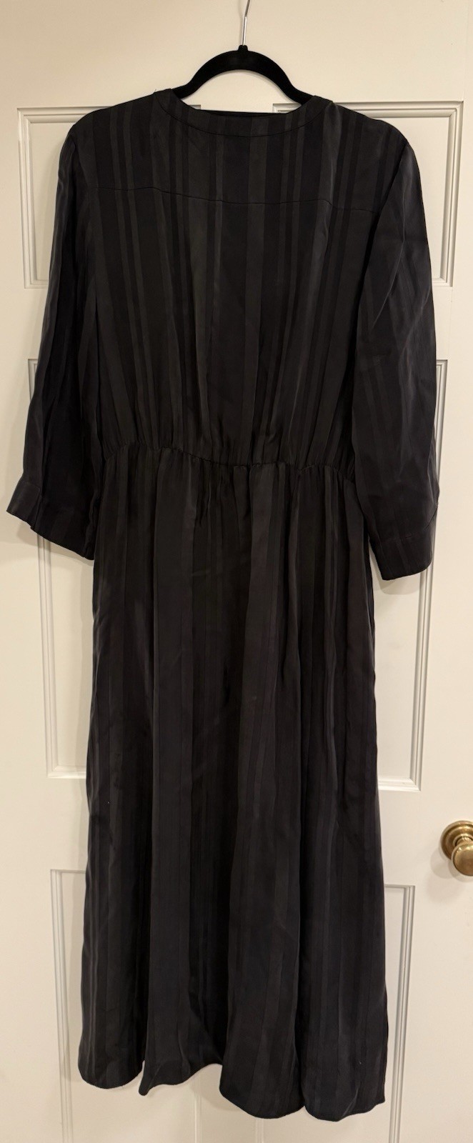 JENNI KAYNE Black Solid Midi Shirt Dress XL 3/4 Sleeve Button Front Lined