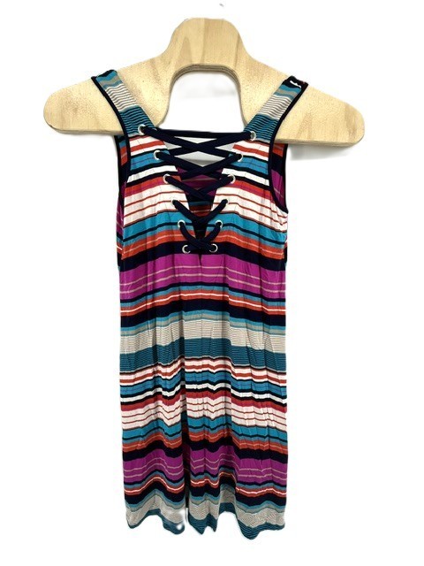 Spense Multi-colored Striped Knit Dress Size Large Lace-up Grommet Neckline