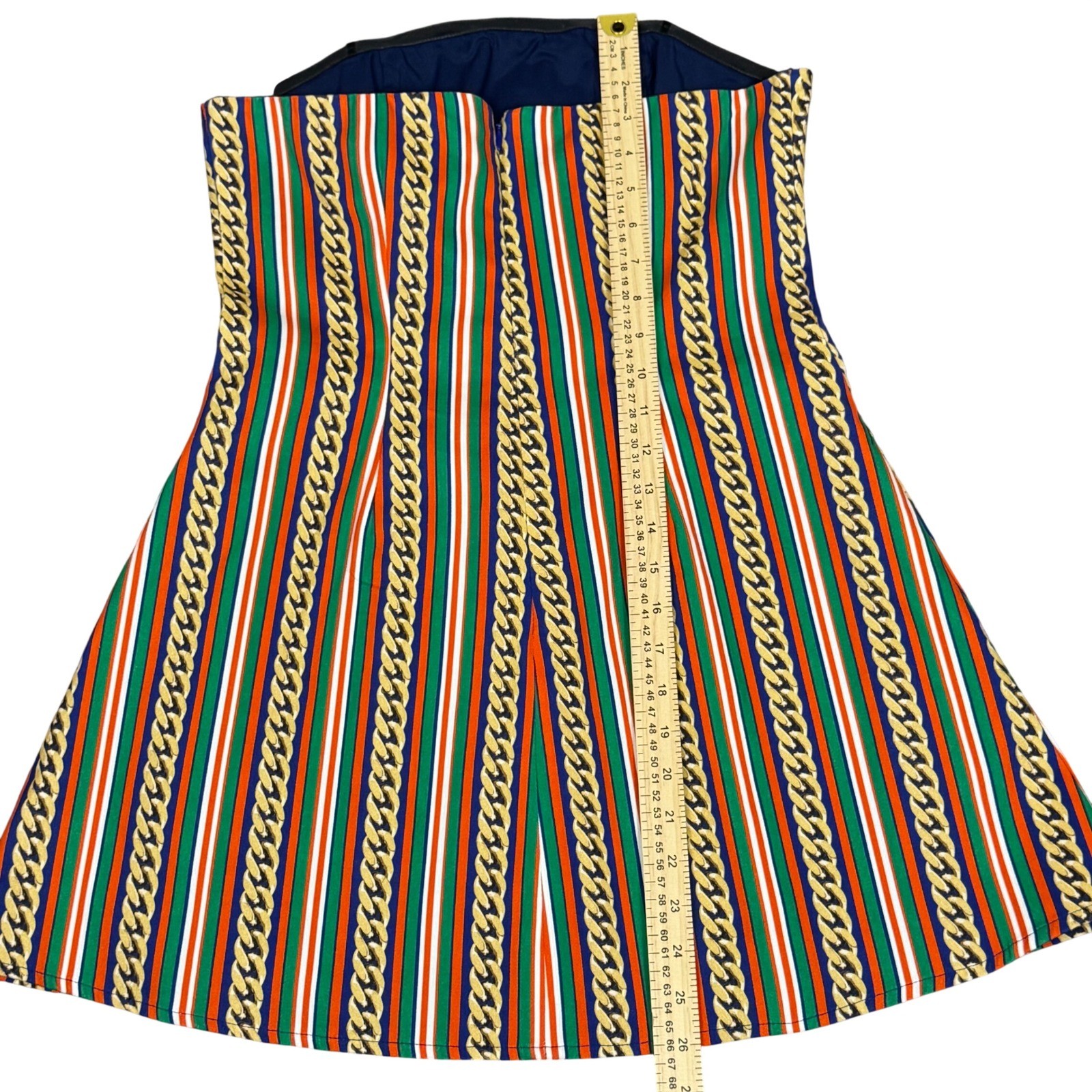 Unbranded Strapless Chain Print Mini Dress Green Orange Stripe A-Line Women