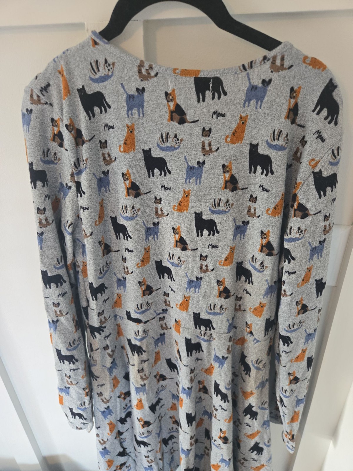 L.A. Soul Gray Cat Print Long Sleeve Fit and Flare Dress XL
