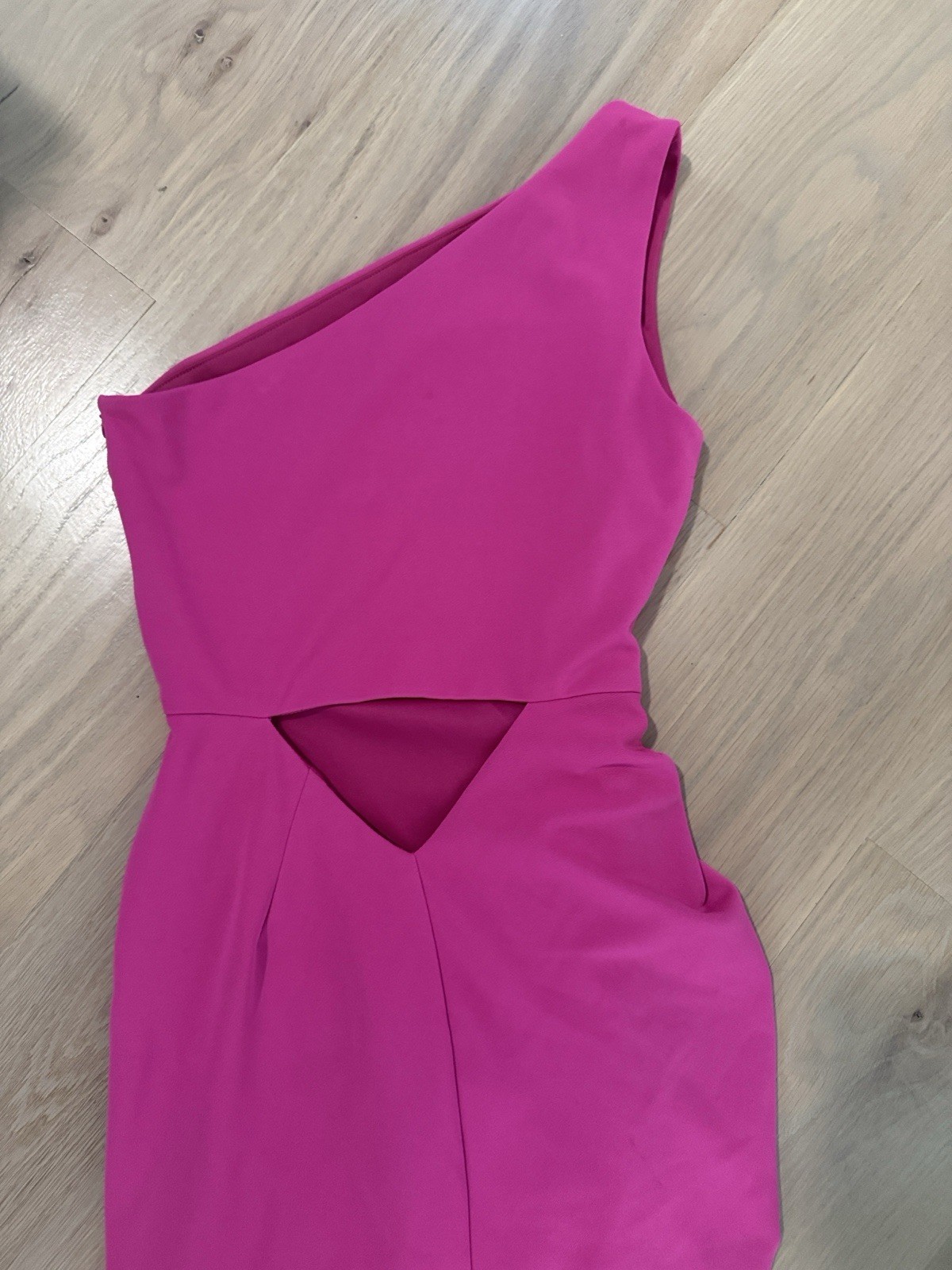 Katie May Pink Solid One Shoulder Cutout Ruched Bodycon Midi Dress S