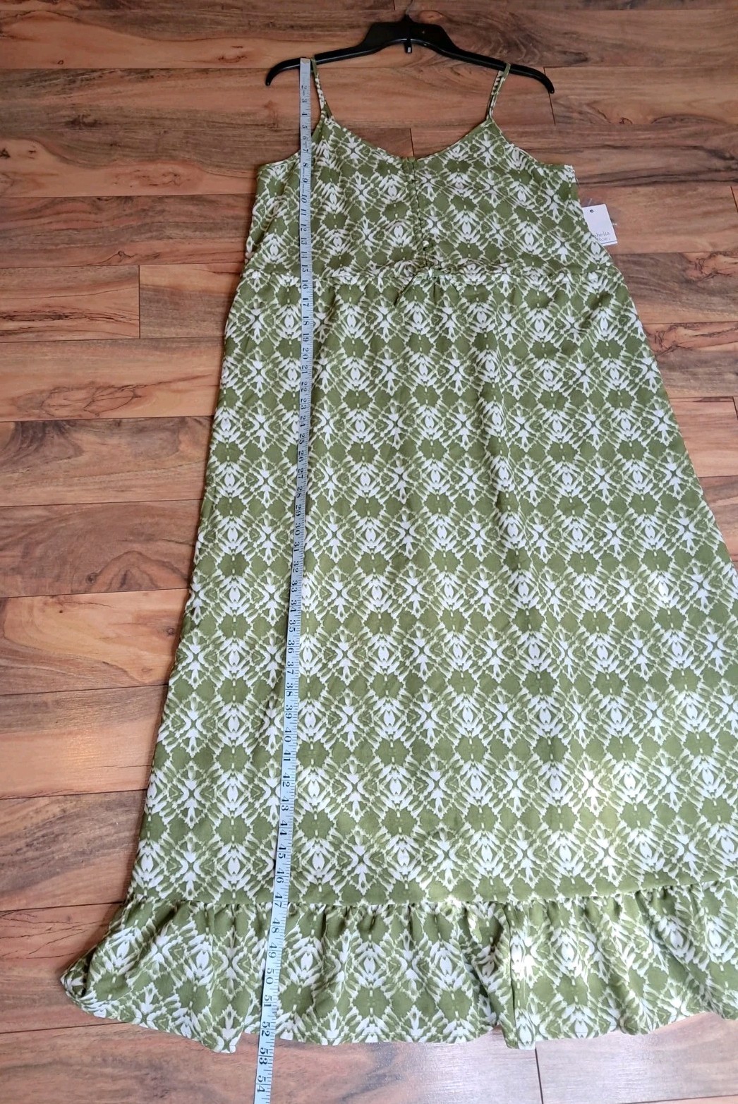 Ophelia Roe Womens Ruffle Hem Maxi Sundress Smocked Back Size L Green NWT
