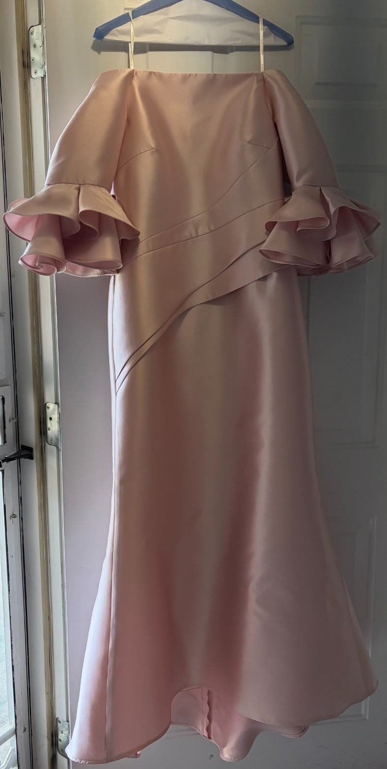 Alexander by Daymor Elegant Blush Off Shoulder Gown with Ruffle Sleeves Dress !
