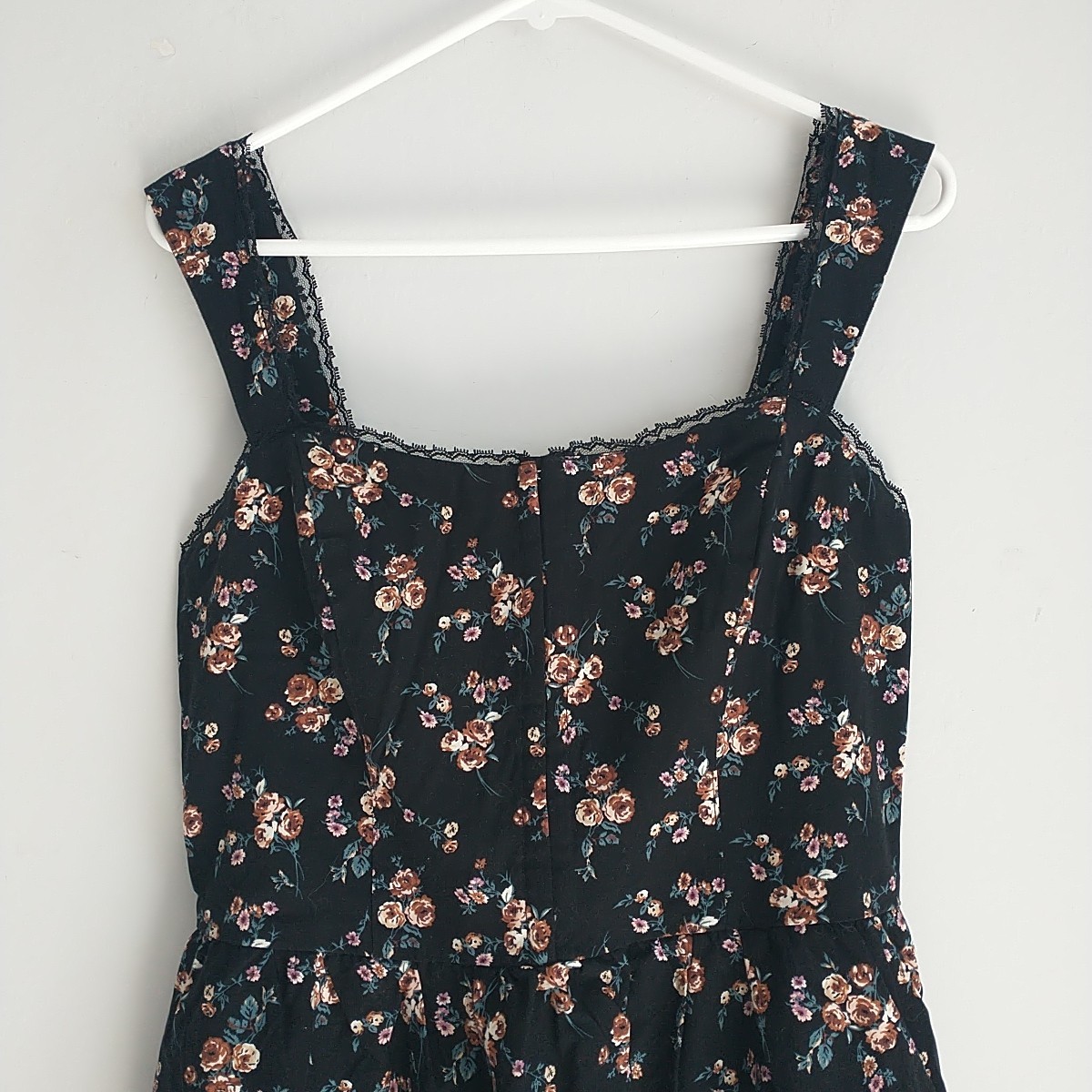 New And Now This Midi Dress M Black Floral Smocked Strap Lace Pocket Cottagecore