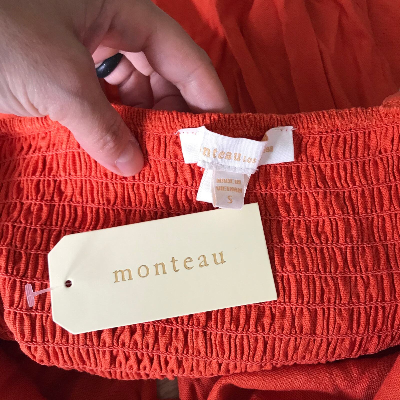 Monteau Dress Womens Small Orange Strap Tie Bow Western Preppy Festival Rodeo