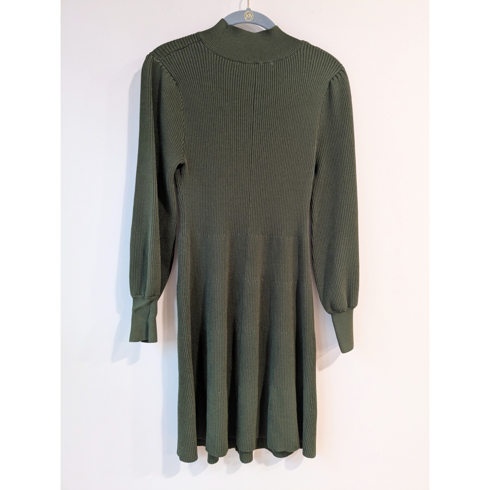 Hill House Mariana Rib-knit Blouson Sleeve Mini Dress In Leaf Green Size M