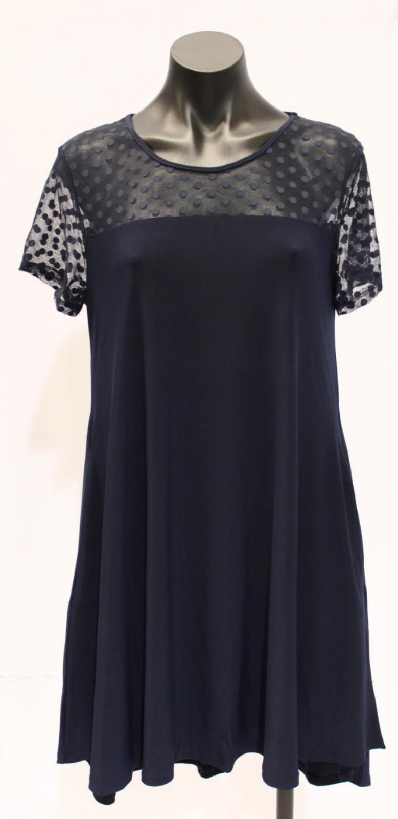 Nina Leonard Women’s Short Sleeve Dot Illusion Trapeze Dress AC2 Navy Medium