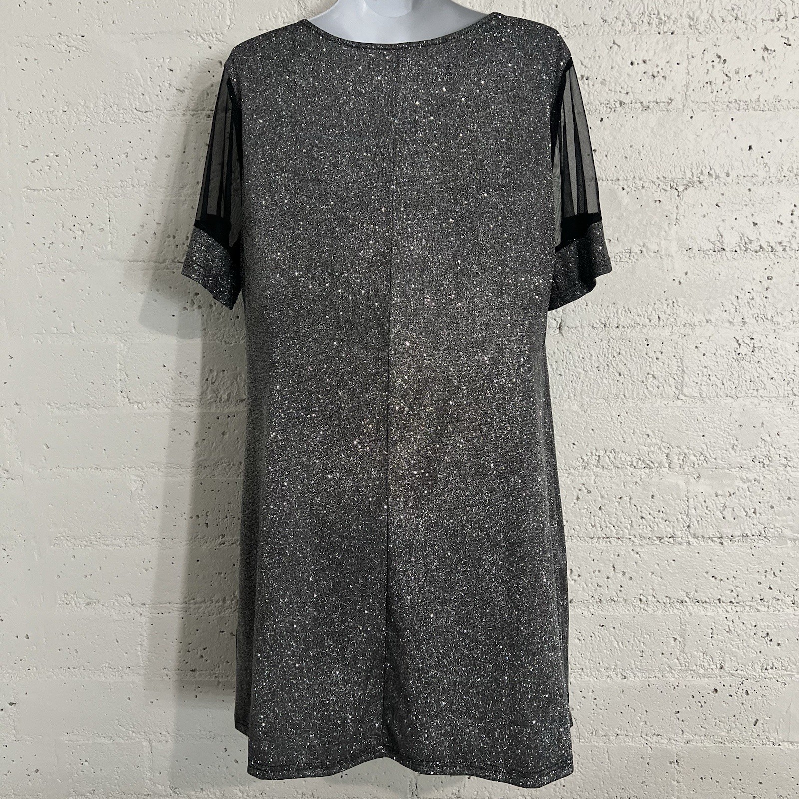 Womens Shift Dress XL ? Silver Black Short Sleeve Evening AD13