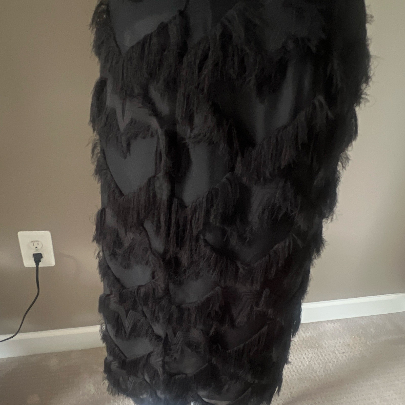 Marella Gattini Black Sheer Mesh Fringe Long Pencil Skirt High Rise 4