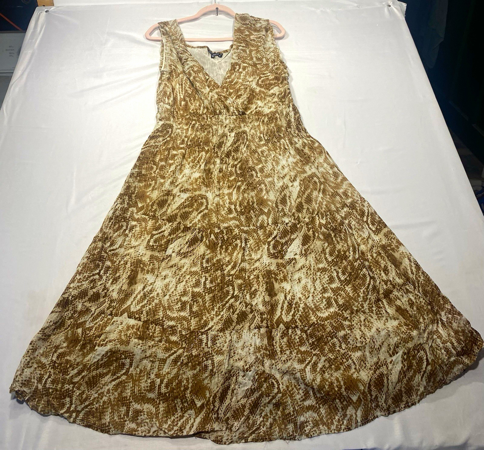 Millenium XL Brown Snakeskin Print Sleeveless Faux Wrap Maxi Dress Boho