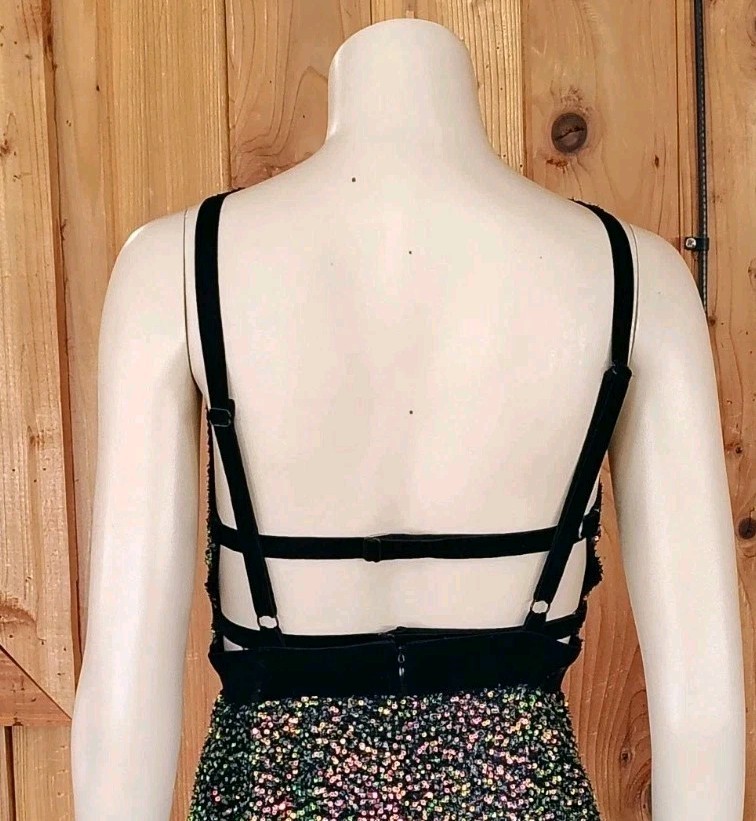 Double Crazy Bodycon Dress Sequin Multicolor Adjustable Spaghetti Strap Size M