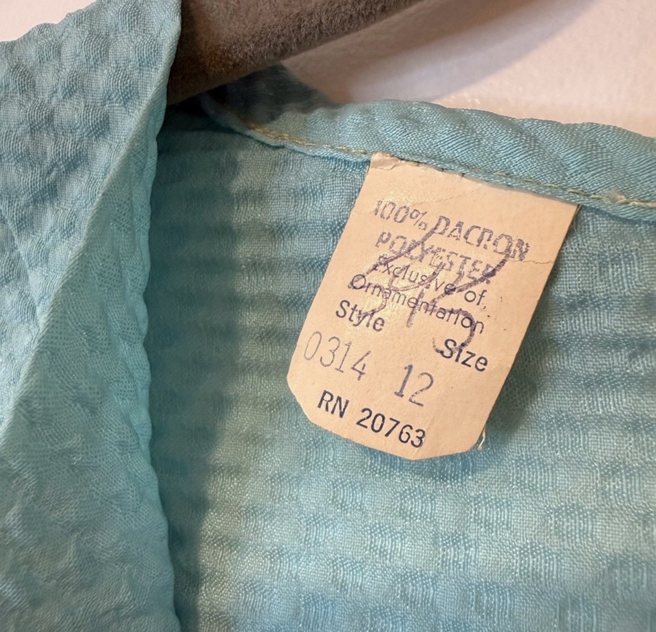 Vintage Pale Blue Dacron Polyester A-Line Dress Size 12 Cap Sleeve V-Neck