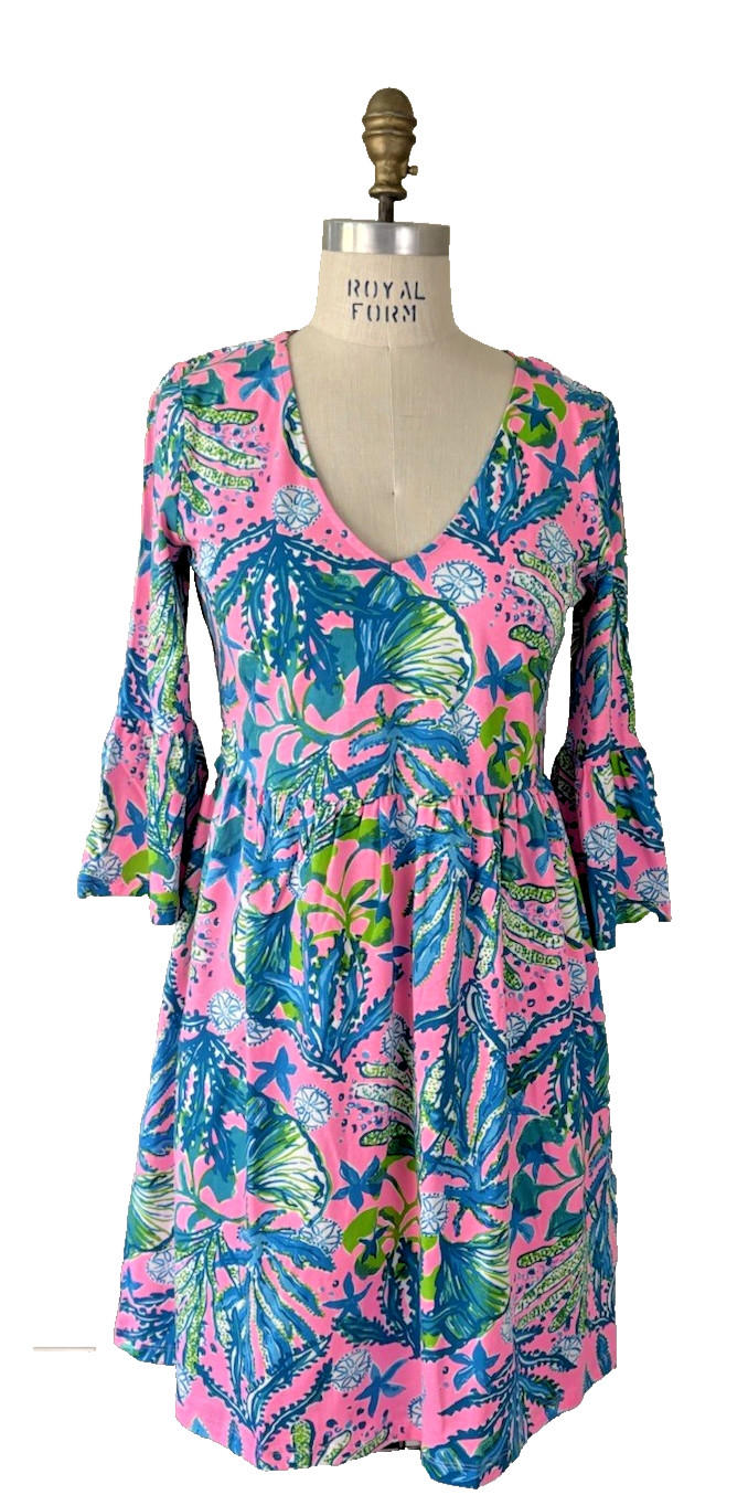 NWT Lilly Pulitzer Jannie V-neck 3/4 Sleeve Mandevilla Baby Hip Nautic Dress XL