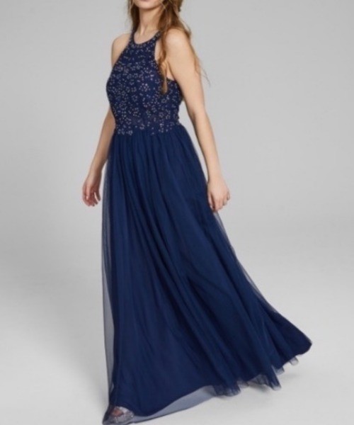 Speechless Womens Embellished Zippered Keyhole Ball Gown Dress Navy Size 1 NWT
