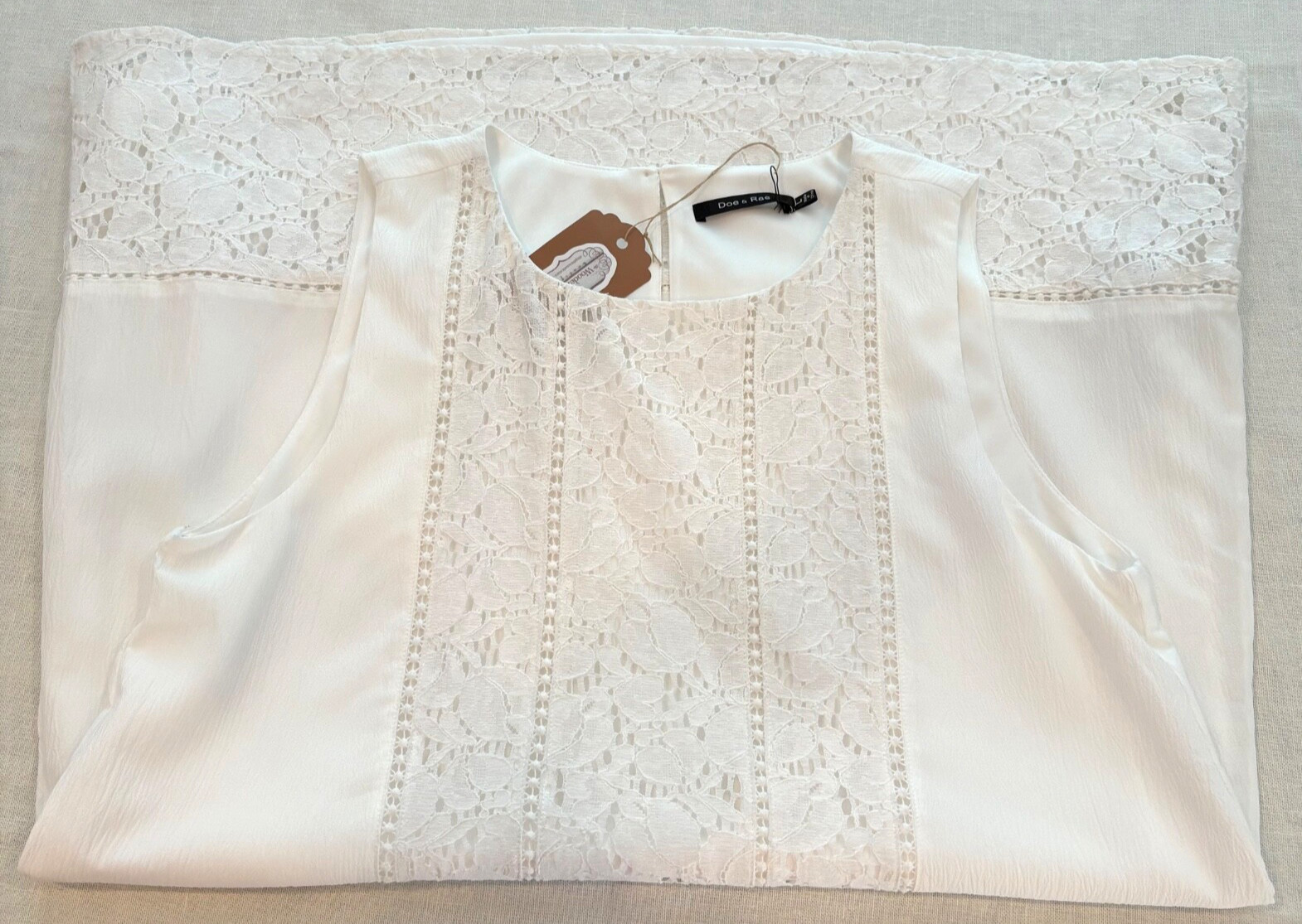 Doe & Rae White Lace Sleeveless Shift Dress Womens Sz Large NWT Lined Boho Chic