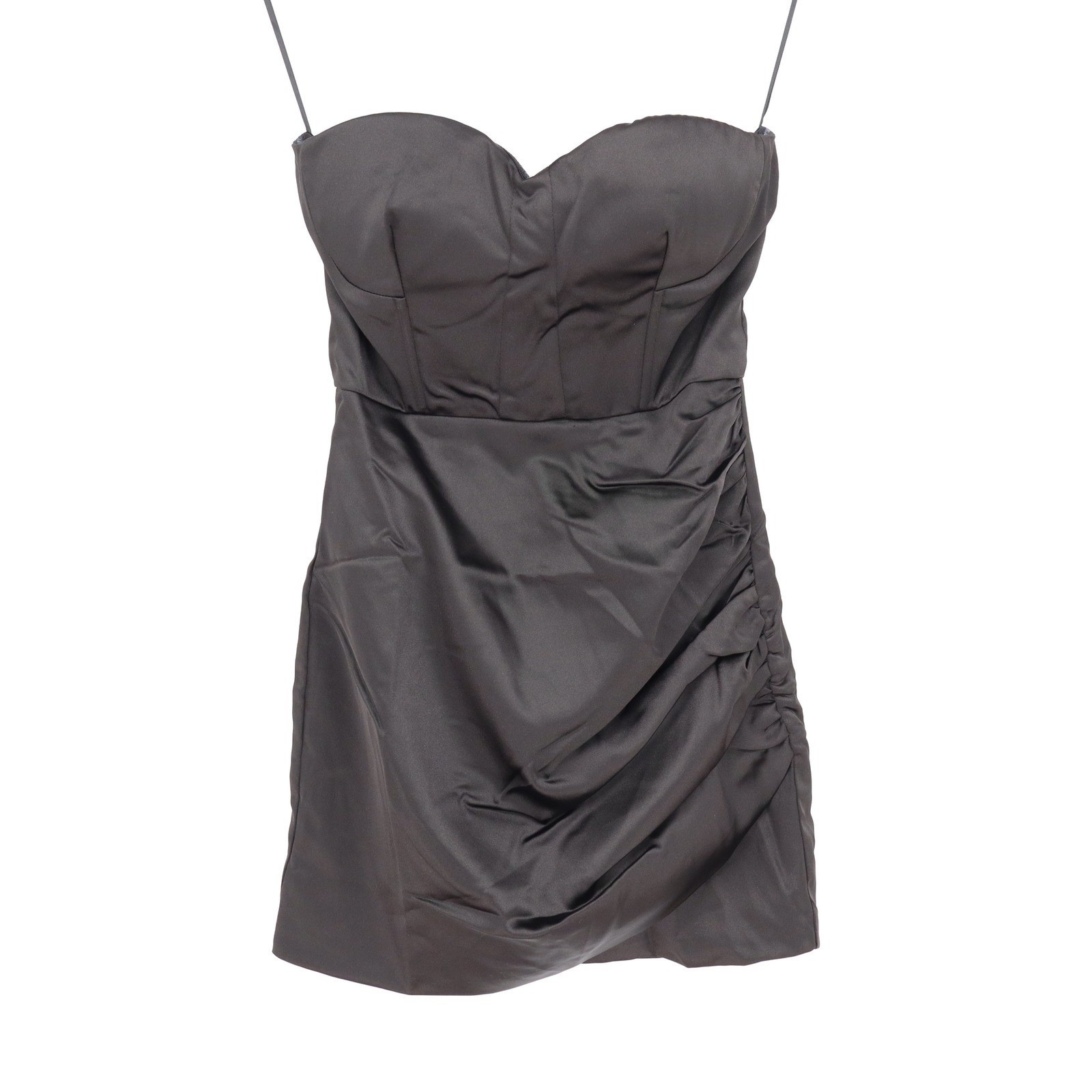 Naked Wardrobe The Statement Black Satin Ruched Mini Dress XS
