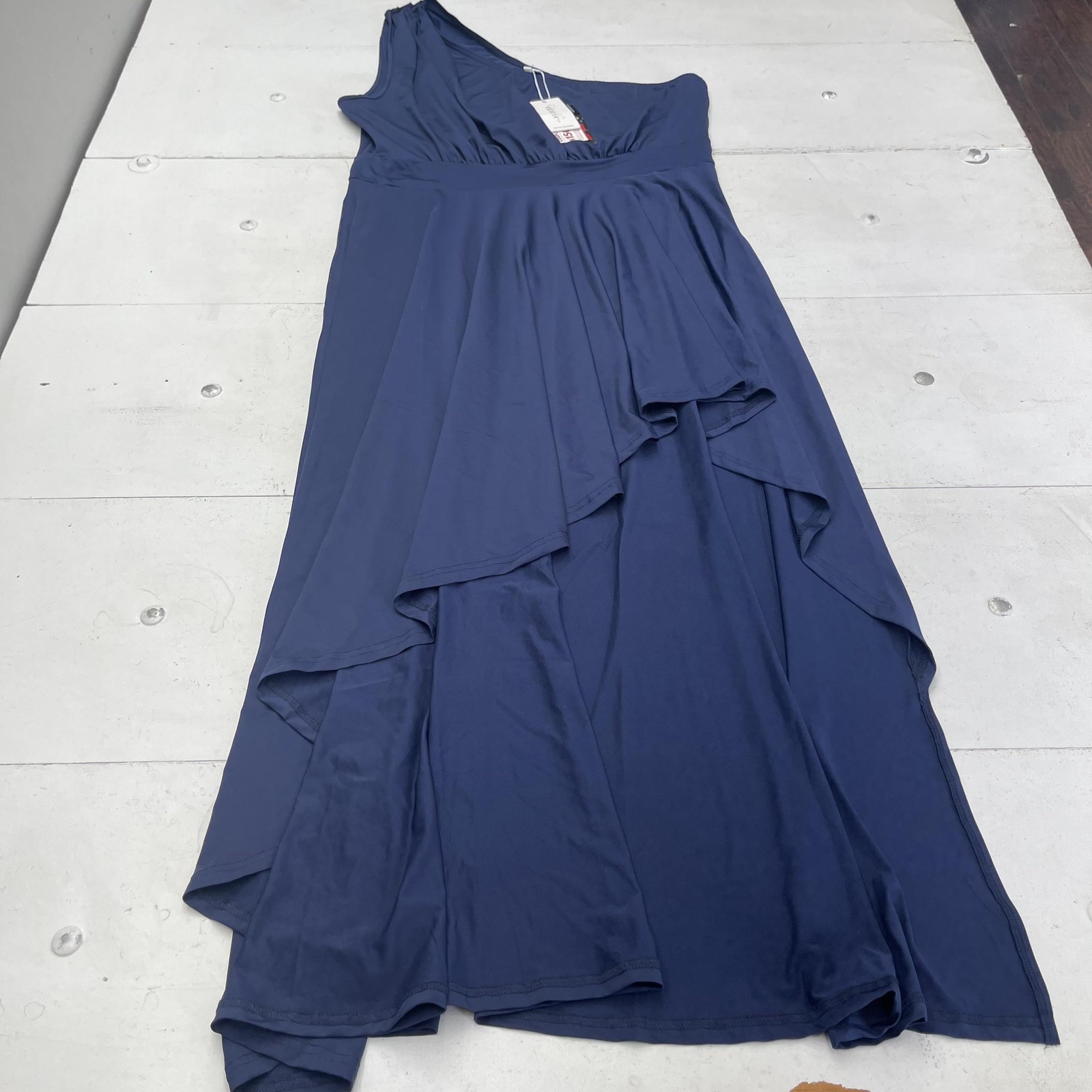 Ekaliy Dress Womens 2XL Navy One Shoulder Asymmetrical Maxi Evening Formal