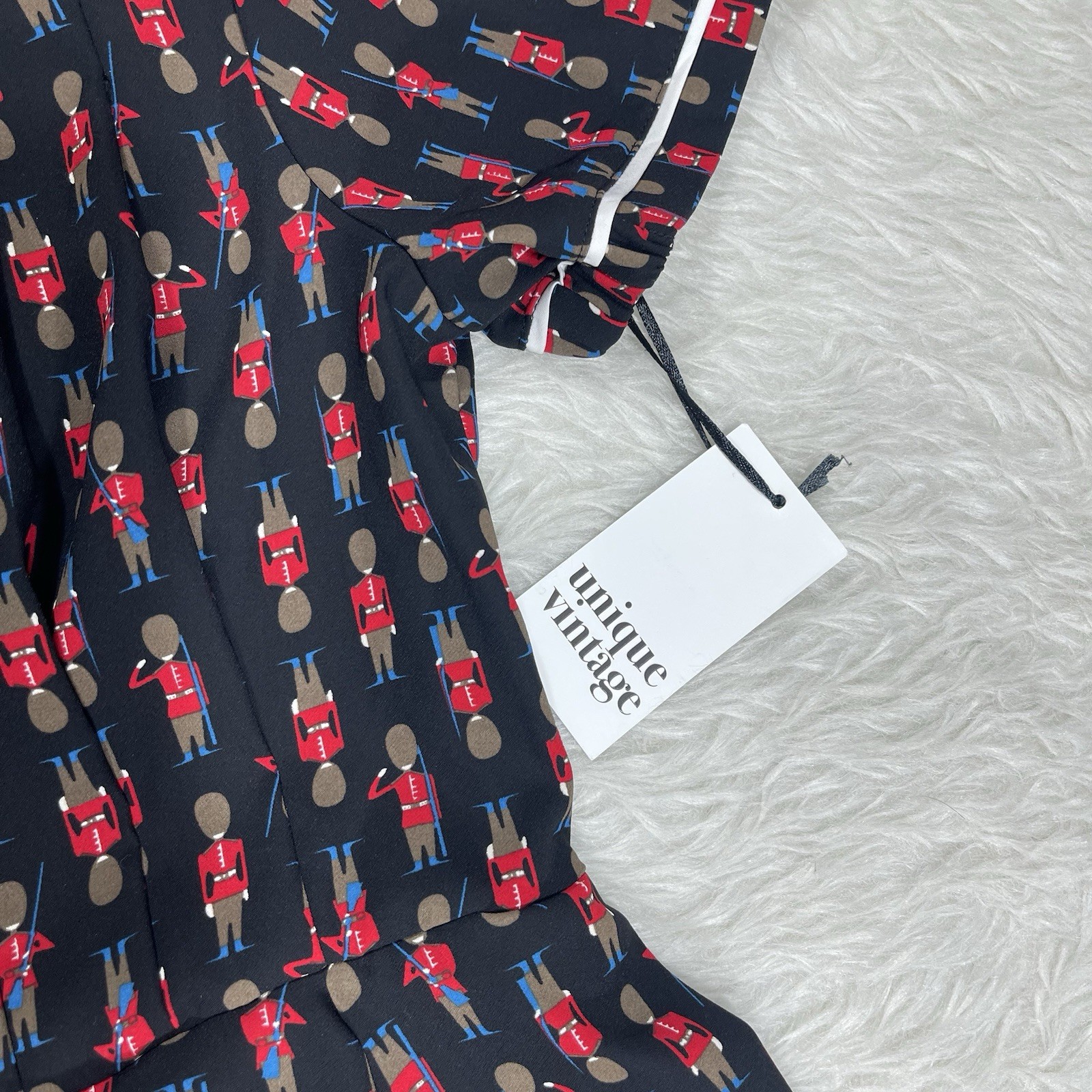 Unique Vintage Retro Pin Up Soldier Print Fit Flare Shirtdress Size Large NWT D3