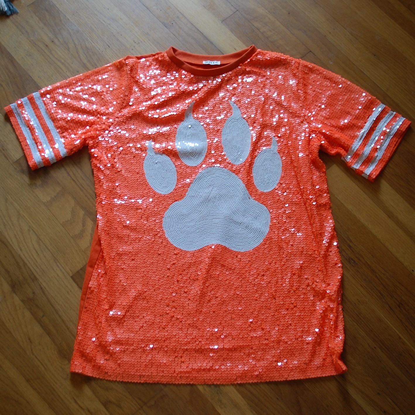Why Dress One Size Clemson Tigers Orange Sequin Shirt Dress College Game Day J3