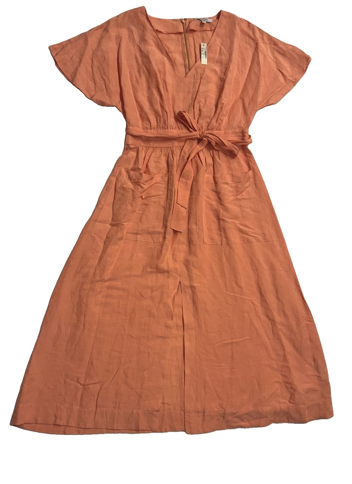 Madewell Linen Blend Dolman Sleeve Tie Waist Utility Midi Dress Tulip Size 4