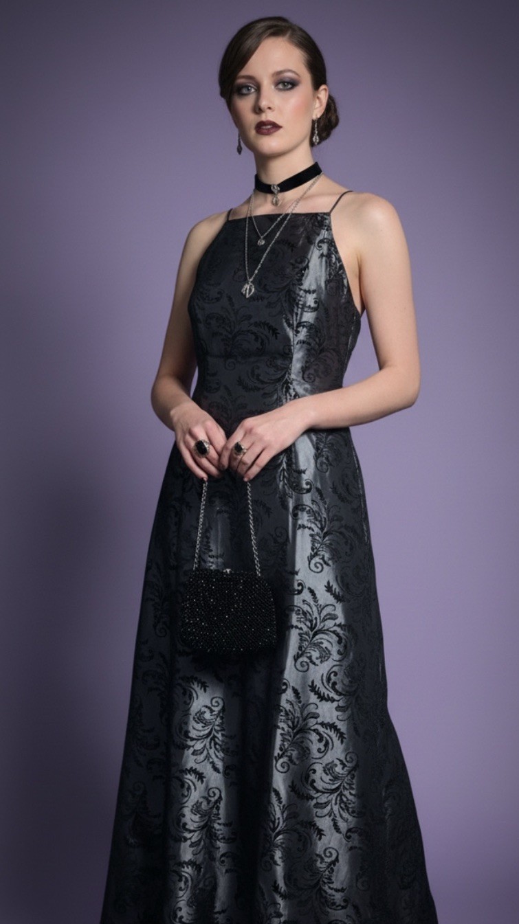 Vtg 90s Y2K Gothic Formal Maxi Gown 8 Prom Witchy Fairy Whimsigoth Dark Feminine