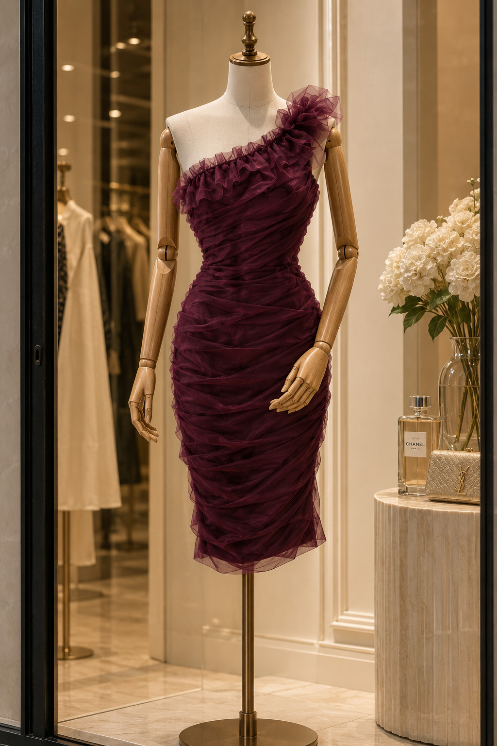 Lipsy Burgundy Mesh Ruched Bodycon Midi Cocktail Dress UK 14 US 10
