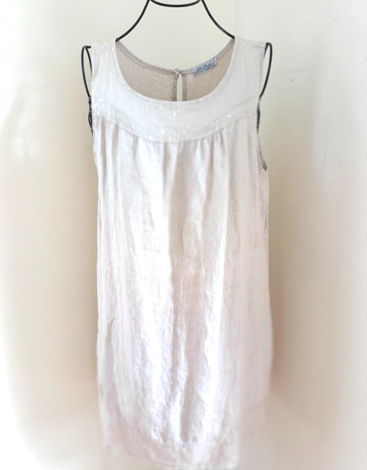 Blu Orchid Made In Italy Linen Sequin Detail Mini Dress sz S Oatmeal