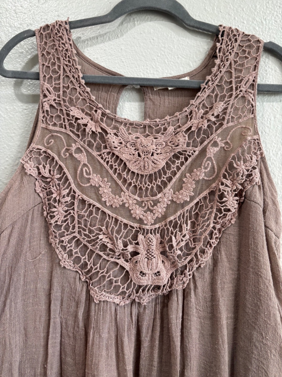 Indigo Soul XL Sleeveless Boho Tunic Dress With Crochet Lace Details Mauve Pink