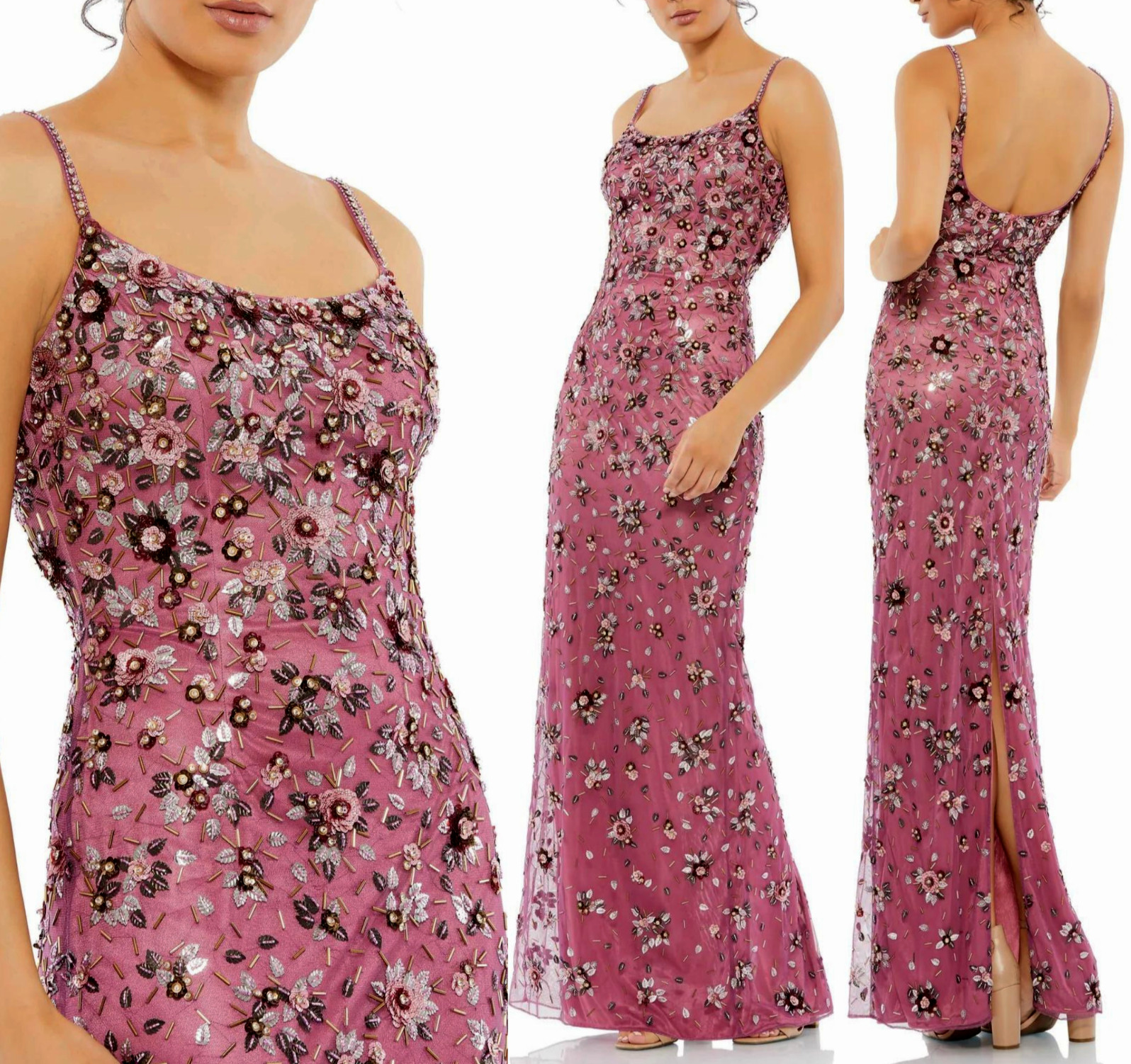 NWT MAC DUGGAL FLORAL EMBELLISHED LOW BACK SCOOP NECK ROSE PINK DRESS 10 5477