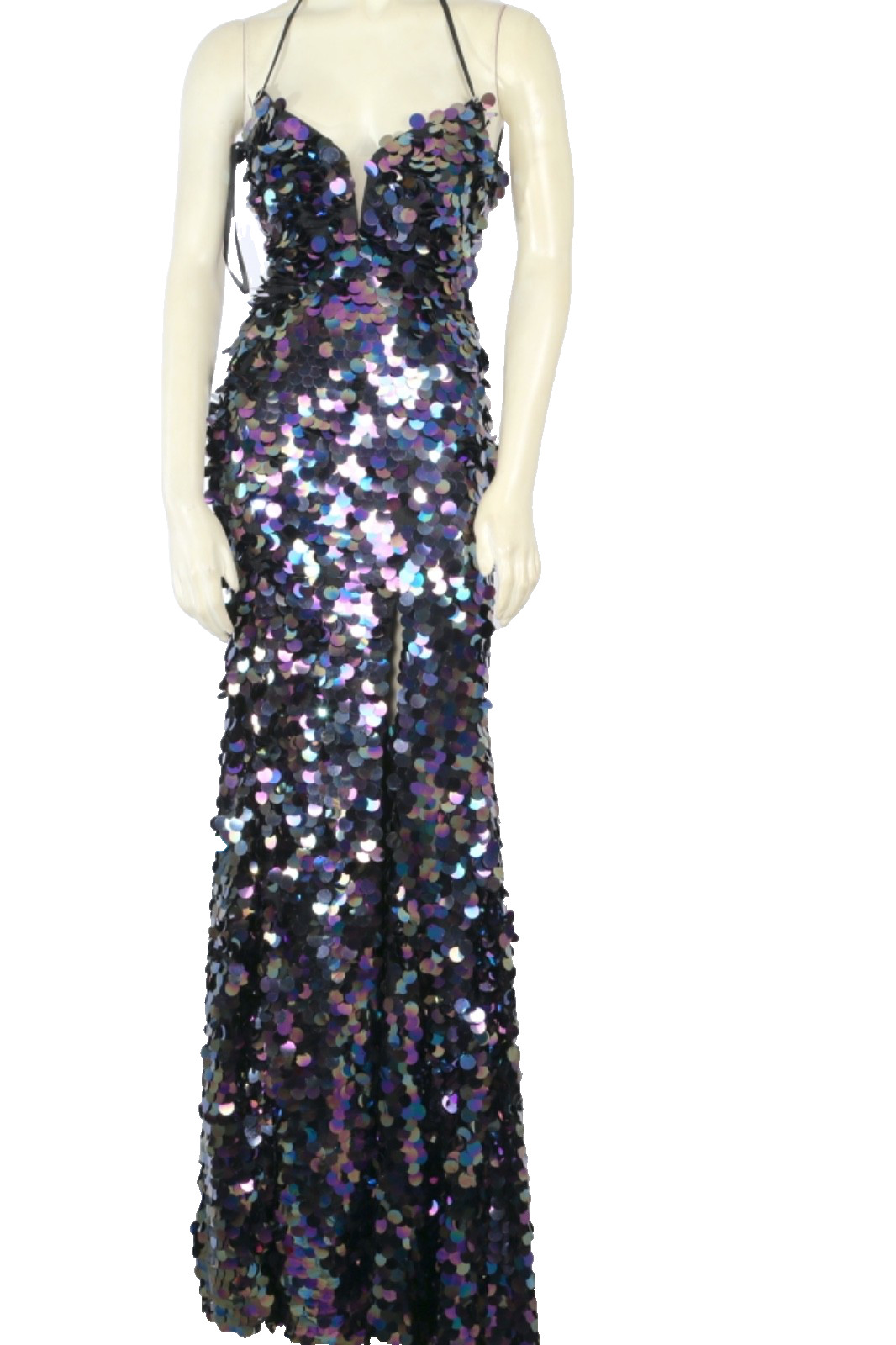 ALYCE Paris Paillette Plunging Neckline Sequin Maxi Prom Dress Gown Women Sz 000