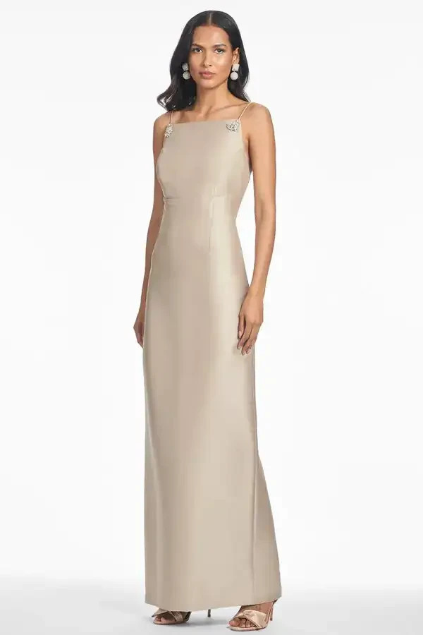 Sachin & Babi Pewter Pryce Crystal Strap Mikado Column Gown Size 4 $795