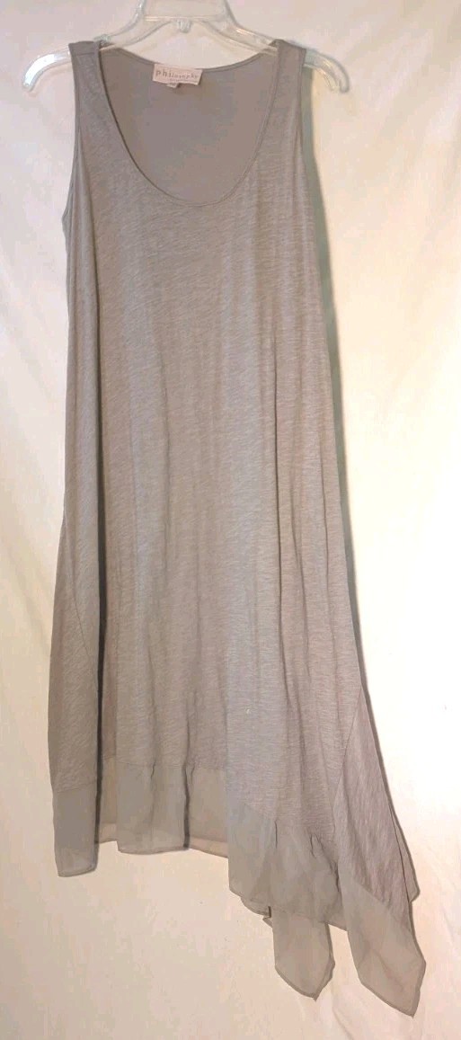 NWT Philosophy Sz L Light Brown Heathered 100% Cotton Knit Asym Chiffon-Hem
