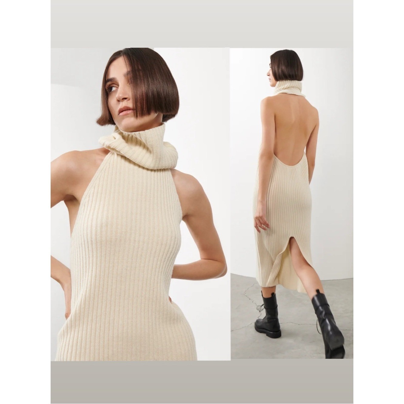 Piece of White || Estelle Halter Midi Dress Sweater Wool Cashmere Ivory M NWT