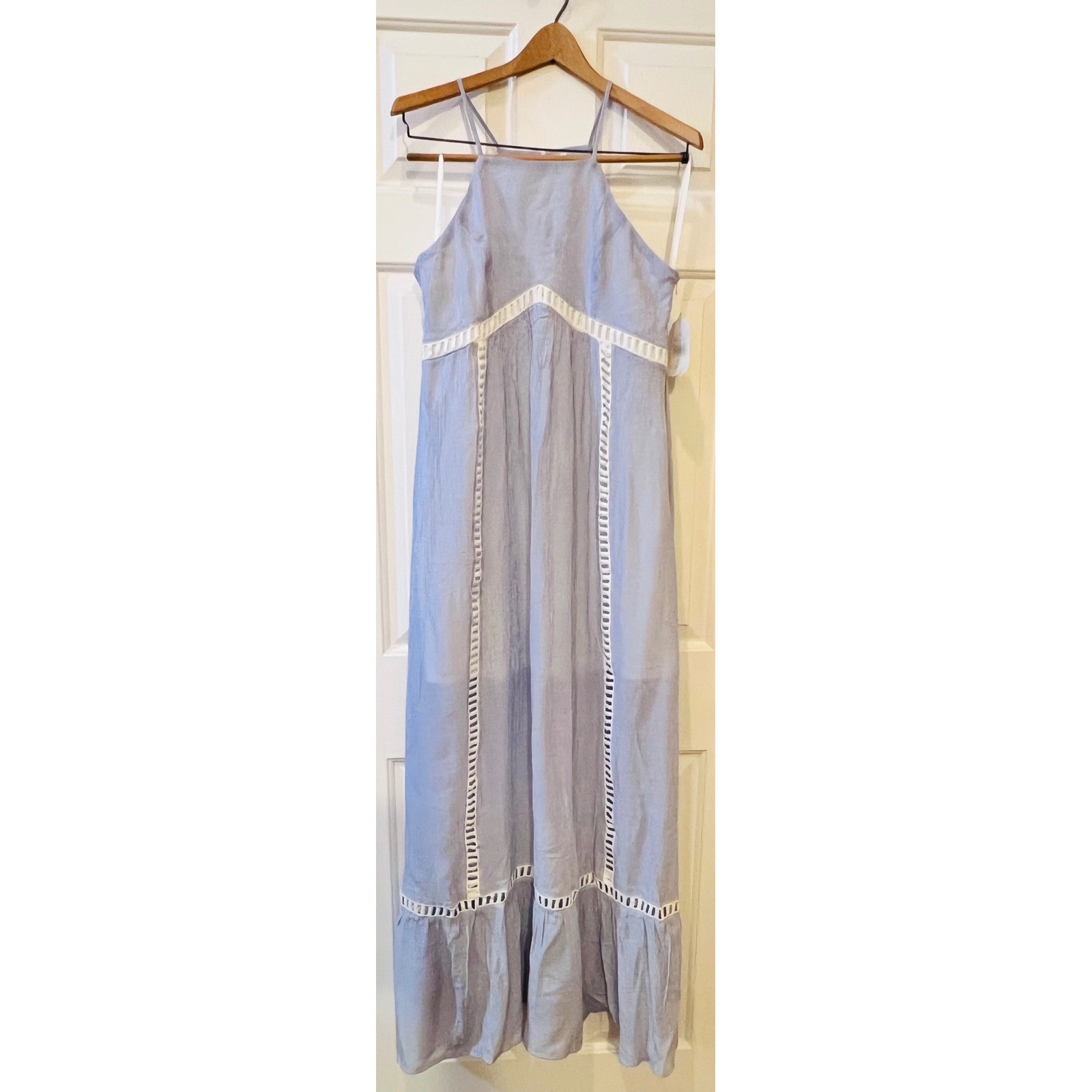 Altard State Blue White Stripe Crochet Lace Maxi Dress Open Back M