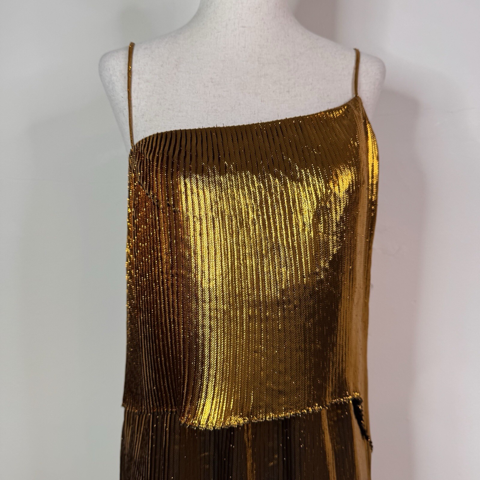 Cedric Charlier Gold Metallic Pleated Midi Dress NWT Size 40 US 6 SS 2018
