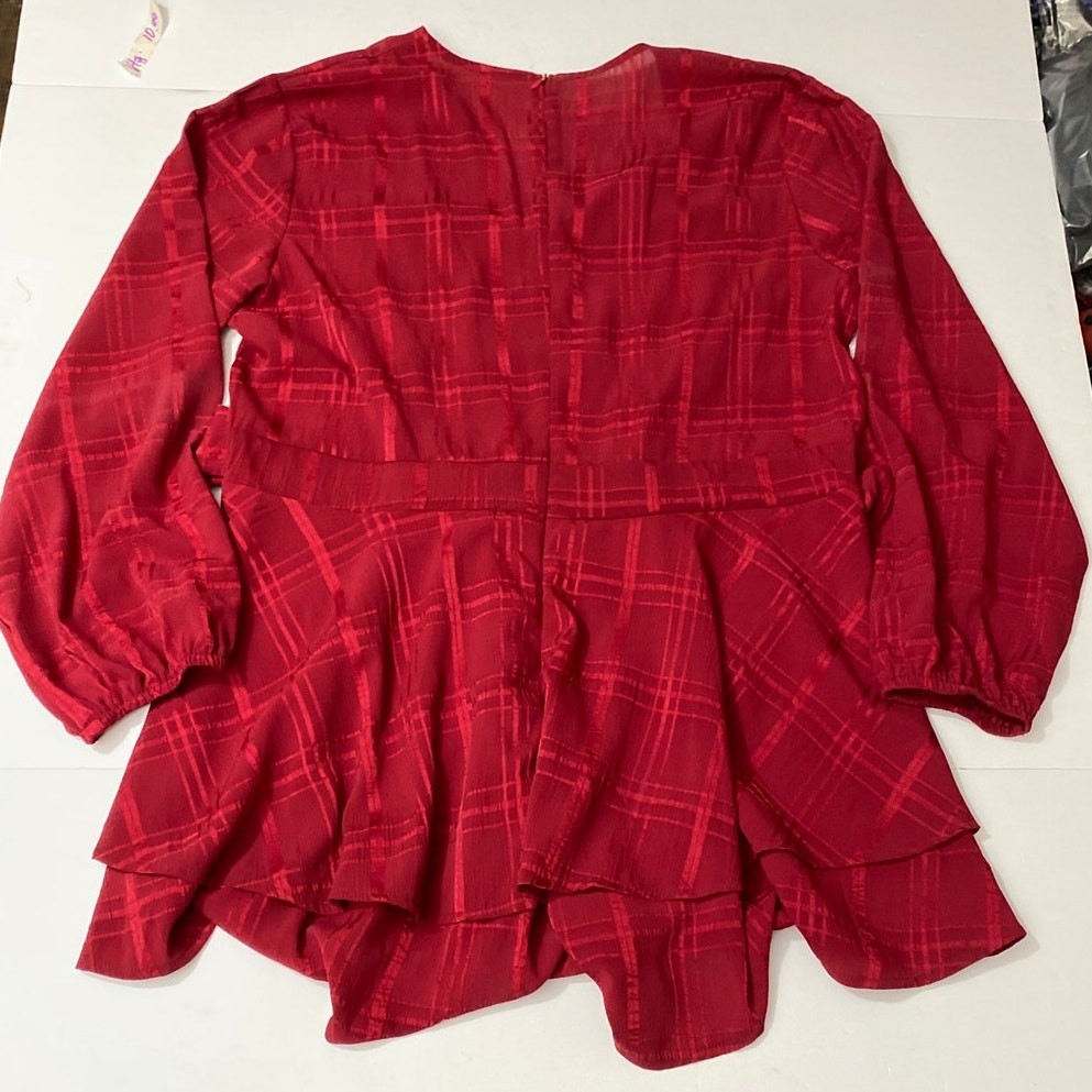 Women’s Romper Double Layer Tie Waist Red Size XXL 2XL V Neck Stripe Balloon NEW