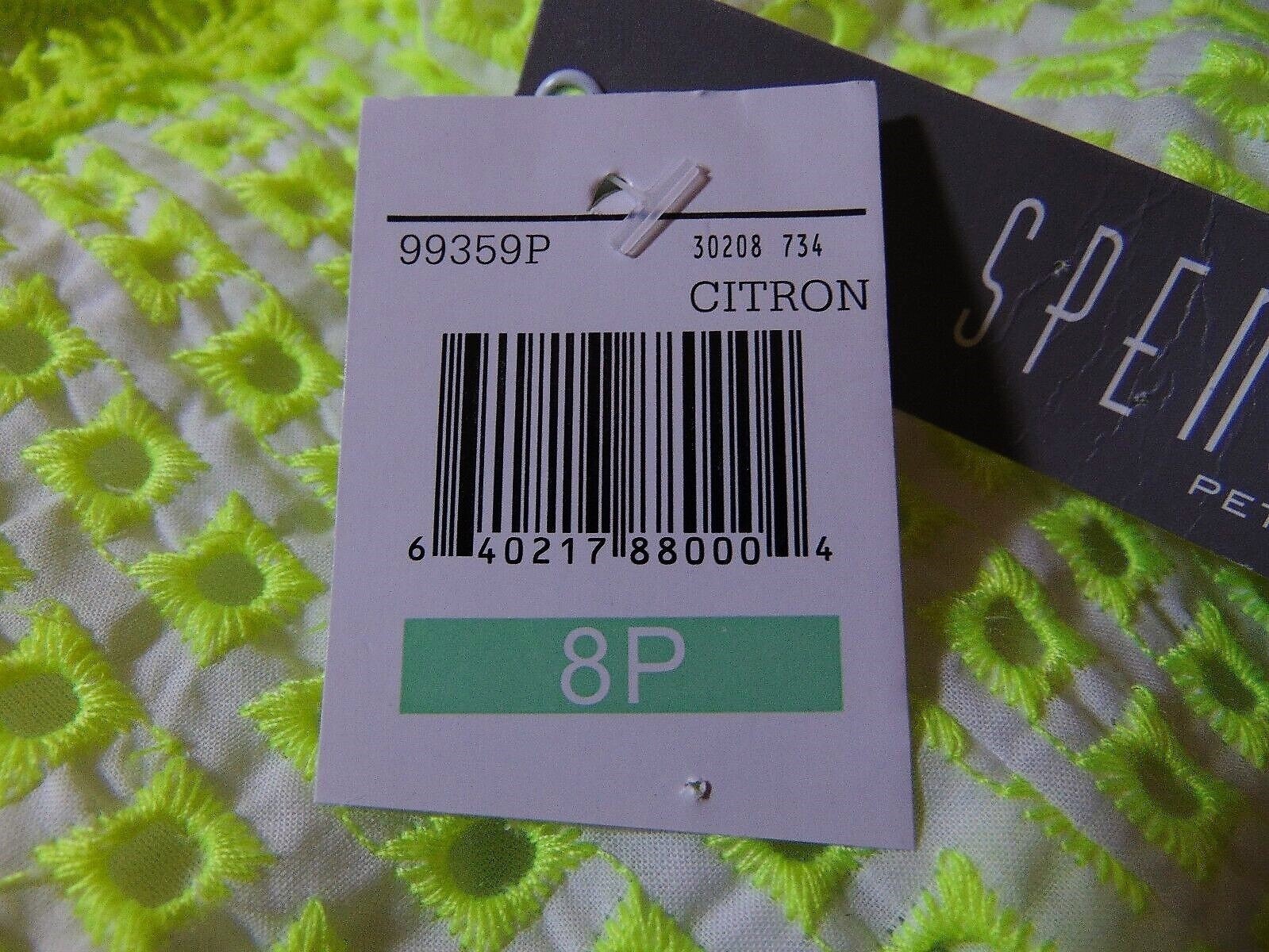 Spense Petite Crochet Ladder Back Embroidered Eyelet Dress 8P Bright Yellow