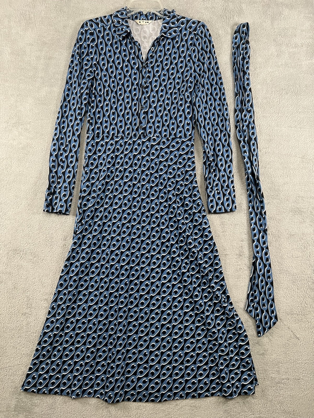 Boden Womens 8R Laura Chain Link Jersey Knit Belted Midi Shirt Dress
